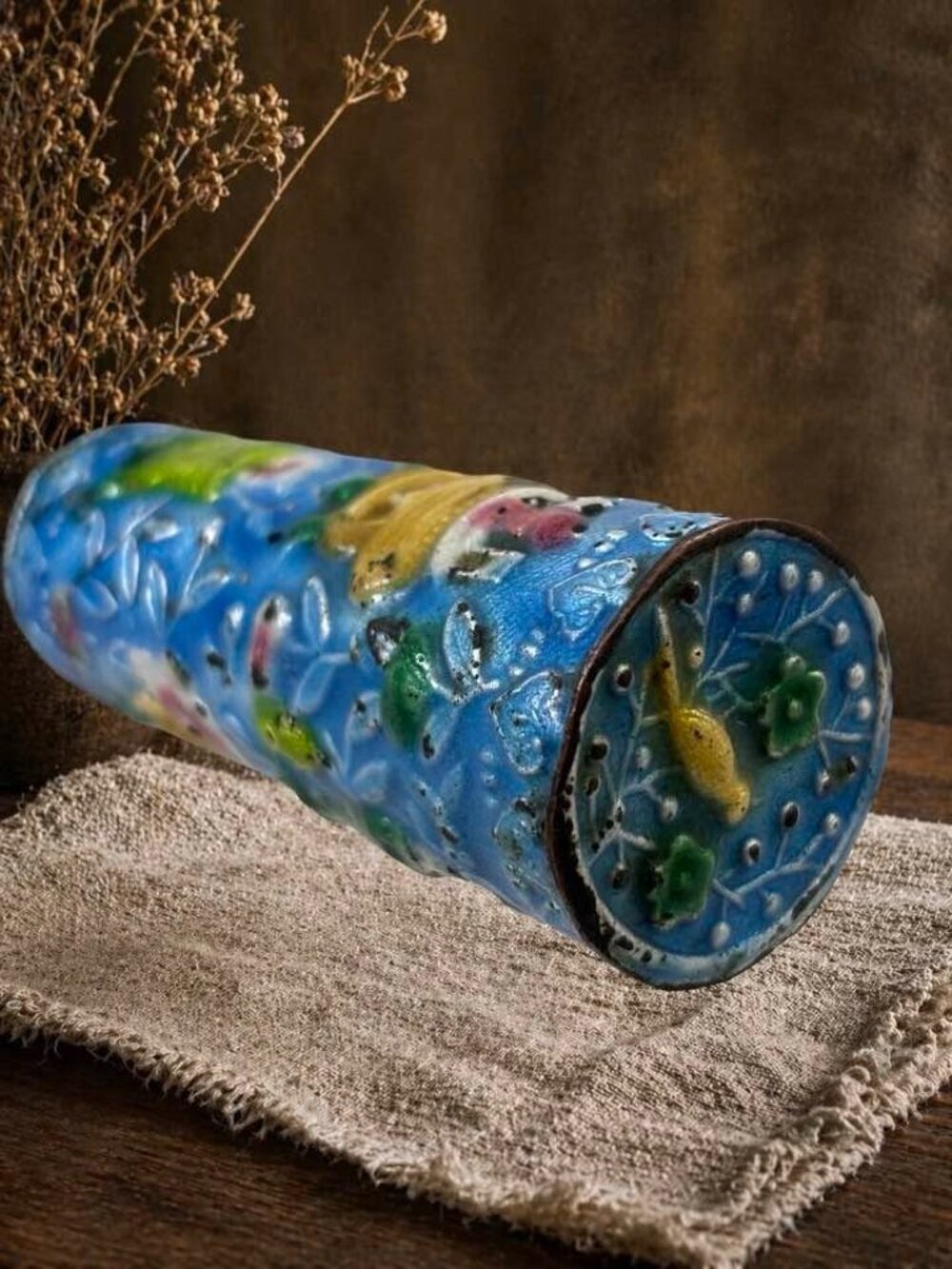 Vintage Chinese Brass Silk Iron Dragon Pan Iron Polychrome Enamel Handle Chinois - Picture 3 of 11